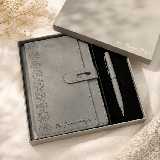 Coffret Carnet & Stylo Élégance Gris – Cadeau Soutenance Maroc | Gifts House